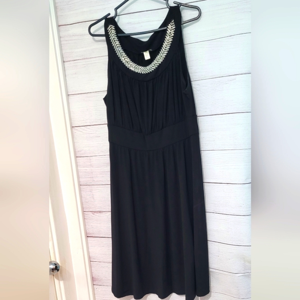 Haani Black Midi Dress with Silver Accents